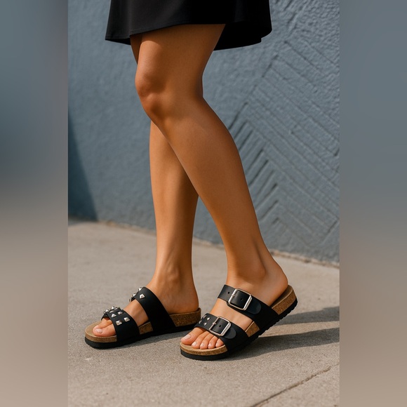 Aetrex Shoes - Aetrex Black Sandals with Metallic Accents